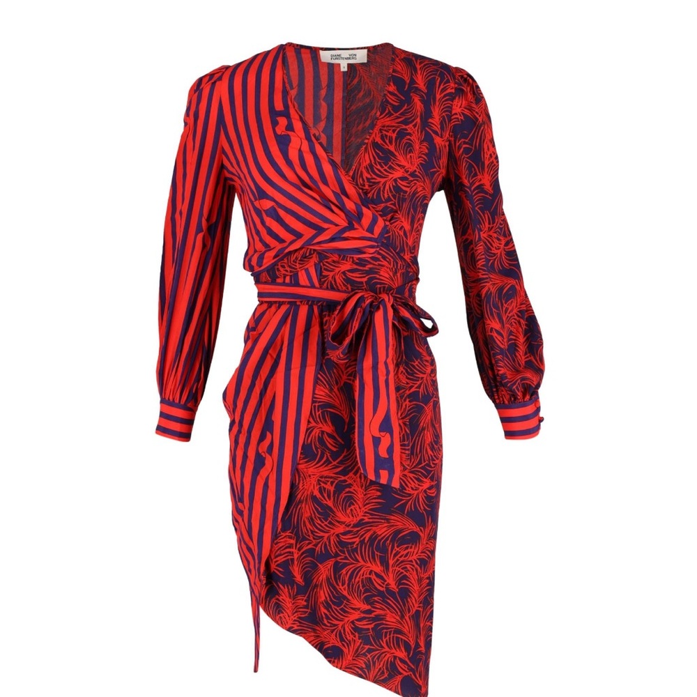 Diane Von Furstenberg Red and Blue Asymmetrical Dress